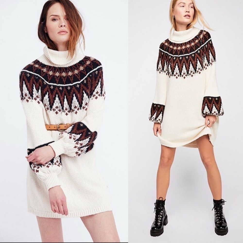 Free People Scotland Bubble Sleeve Sweater Dress Ivory